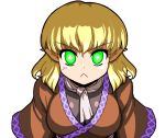  &gt;:( :&lt; anger_vein blonde_hair breasts green_eyes mizuhashi_parsee mono_(moiky) pointy_ears scarf short_hair solo touhou 