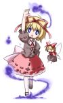  :o arm_up blonde_hair blue_eyes bow bubble_skirt doll hair_bow hair_ribbon kugelschreiber medicine_melancholy open_mouth outstretched_arm raised_hand ribbon short_hair solo su-san touhou wings 