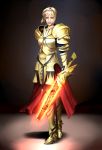 armor blonde_hair cibacibaciba3 ea_(fate/stay_night) fate/stay_night fate_(series) gilgamesh gilgamesh_(cosplay) glowing glowing_weapon green_eyes realistic saber solo weapon 