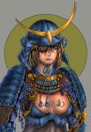  bad_id blue_eyes brown_hair dokuganryuu_masamune eyepatch genderswap helmet kabuto mole rance_(series) samurai solo 