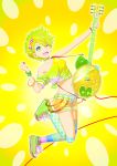  akahige belt blonde_hair bracelet c.c._lemon c.c._lemon_(character) gradient_hair green_eyes highres jewelry midriff multicolored_hair navel open_fly open_mouth original shoes short_hair short_shorts shorts sneakers thigh-highs thighhighs tied_shirt unzipped wink 