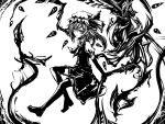  acryl ascot flandre_scarlet hat hat_ribbon laevatein light_smile monochrome ribbon short_hair short_sleeves side_ponytail solo thigh-highs thighhighs touhou vampire weapon wings zettai_ryouiki 