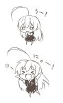  &gt;_&lt; :3 :d ahoge apron checkered chibi errant haiyore!_nyaruko-san huge_ahoge long_hair monochrome nyarlathotep_(nyaruko-san) open_mouth smile taiyou_iwaku_moe_yo_chaos 