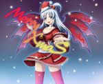  :d bell blush breasts christmas cleavage grey_eyes hair_bobbles hair_ornament hat holly inoshira long_hair merry_christmas midriff multiple_wings open_mouth santa_hat shinki side_ponytail silver_hair skirt smile solo thigh-highs thighhighs touhou wings zettai_ryouiki 