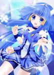  aoki_reika bike_shorts blue_dress blue_eyes blue_hair choker cure_beauty dress hair_tubes head_wings highres kuuron long_hair magical_girl open_mouth outstretched_arm payot precure shorts_under_skirt skirt smile smile_precure! solo tiara wrist_cuffs 