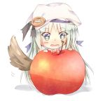  apple ardbf blonde_hair blue_eyes food fruit hat little_busters!! long_hair lowres noumi_kudryavka oversized_object silver_hair tail 