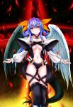  absurdres asymmetrical_wings bare_shoulders black_legwear blue_hair bow breasts center_opening choker dizzy dragontaro evandragon guilty_gear hair_bow highres long_hair looking_at_viewer navel outstretched_arms petals red_eyes ribbon smile solo tail tail_ribbon thigh-highs thighhighs under_boob underboob wings 