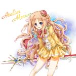  atelier_meruru blue_eyes cape crown flower long_hair merurulince_rede_arls pink_hair ribbon sahara_(charlotte) smile staff title_drop 