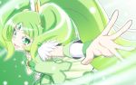  1girl choker cure_march dress fingerless_gloves gloves green_dress green_eyes green_hair h-new happy highres long_hair looking_at_viewer midorikawa_nao ponytail precure ribbon shirt skirt smile smile_precure! solo tri_tails very_long_hair wrist_cuffs 