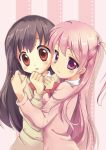  atarashi_ako black_hair chibitan hug long_hair matsumi_kuro multiple_girls pink_hair purple_eyes red_eyes ribbon saki saki_achiga-hen two_side_up violet_eyes 