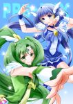  blue_dress blue_eyes blue_hair choker cure_beauty cure_march dress green_dress green_eyes green_hair hair_tubes head_wings long_hair magical_girl midorikawa_nao multiple_girls ooshima_tomo outstretched_arm outstretched_hand payot ponytail precure smile smile_precure! tiara tri_tails wrist_cuffs 