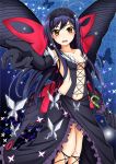  antenna_hair bare_shoulders black_hair blush brown_eyes butterfly butterfly_wings cla_(torinabe) elbow_gloves gloves hairband kuroyukihime long_hair navel open_mouth umbrella wings 