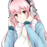 headphones long_hair looking_at_viewer minato_(shouno) nitroplus pink_eyes pink_hair simple_background solo super_sonico white_background 