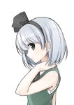  adapted_costume bust french_maid green_eyes hair_ribbon hairband konpaku_youmu looking_at_viewer parted_lips profile ribbon short_hair silver_hair simple_background sleeveless solo sweat touhou vest white_background 