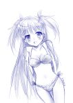  fang kanato_(pixiv) long_hair monochrome navel original swimsuit twintails two_side_up 