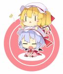  bat_wings blonde_hair blue_hair blush_stickers chibi closed_eyes eyes_closed flandre_scarlet mikan_(bananoha) multiple_girls open_mouth remilia_scarlet touhou wings |_| 