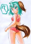  animal_ears blush_stickers green_eyes green_hair kasodani_kyouko kawachi_koorogi kawauchi_kirigirisu looking_back panties pink_panties sketch sports_bra tail touhou underwear 