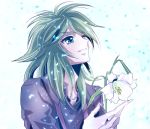  androgynous andromeda_shun flower green_eyes green_hair long_hair male saint_seiya solo 