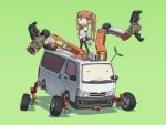  evil_grin evil_smile grin leaf leggings mechanical_arms motor_vehicle oniyan pantyhose red_eyes rinon_(ano_natsu_de_matteru) robot_arms school_uniform simple_background smile van vehicle yamano_remon 