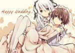  1girl aoi_toori blue_eyes bow_tie bowtie bridal_veil brown_hair carrying couple crossdressing crossdressinging dress elbow_gloves genderswap gloves gray_eyes grey_eyes horizon_ariadust kyoukai_senjou_no_horizon long_hair pantyhose princess_carry purple_eyes short_hair silver_hair tsuka_(raikousama) tsukamoto veil violet_eyes wedding_dress wedding_veil white_hair white_leggings white_legwear 