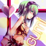  ahoge character_name goggles goggles_on_head green_eyes green_hair gumi heart highres looking_at_viewer open_mouth profile short_hair solo vocaloid 