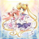  adapted_costume bishoujo_senshi_sailor_moon blonde_hair blue_dress blue_eyes bow chibi_usa child choker double_bun dress earrings frills gloves hair_ornament hairpin hand_holding holding_hands jewelry long_hair looking_back magical_girl multiple_girls pink_dress pink_hair pretty_guardian_sailor_moon princess_sailor_moon red_eyes ribbon sailor_chibi_moon sailor_moon shirataki_kaiseki short_hair skirt smile tiara tsukino_usagi twintails white_gloves 