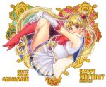  2012 bishoujo_senshi_sailor_moon blonde_hair blue_eyes boots brooch choker crescent dated double_bun earrings elbow_gloves gloves happy_birthday heart highres jewelry long_hair looking_at_viewer merami sailor_moon skirt super_sailor_moon tiara tsukino_usagi twintails 
