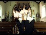  brown_eyes brown_hair church cross cross_necklace fate/zero fate_(series) jewelry kotomine_kirei male murata0033 necklace solo young 