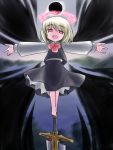 blonde_hair ex-rumia halo kugelschreiber looking_at_viewer no_nose open_mouth outstretched_arms red_eyes rumia solo standing_on_object sword touhou weapon 