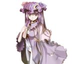  book capelet cloak fushichou hat highres open_mouth patchouli_knowledge purple_eyes purple_hair solo touhou violet_eyes white_background 