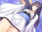  blush crescent_moon fault!! glass hair_ornament kamiwazumi_maya long_hair moon panties pantyshot purple_eyes purple_hair sash solo taka_tony tanaka_takayuki tray underwear violet_eyes waitress white_panties 