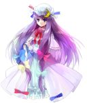  bad_id blush book bow crescent dress expressionless frills hair_bow hat long_hair lowres mare_(sunanako) patchouli_knowledge payot purple_eyes purple_hair ribbon smile solo sunanako touhou violet_eyes white_background 
