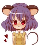  animal_ears blush contemporary gantai_usagi grey_hair heart highres mouse_ears mouse_tail nazrin purple_hair red_eyes short_hair simple_background smile solo tail touhou 