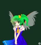 alphes_(style) bow daiyousei dress fairy_wings green_eyes green_hair hair_bow kaoru_(gensou_yuugen-an) parody ribbon side_ponytail solo style_parody touhou wings 
