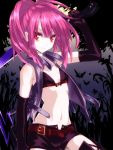  belt black_gloves elbow_gloves gloves long_hair looking_at_viewer midriff navel night_seeker_(sekaiju) pink_hair red_eyes sekaiju_no_meikyuu sekaiju_no_meikyuu_4 silve smile solo sword weapon 