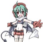  demon_tail demon_wings fang gloves green_hair hat kugelschreiber looking_at_viewer open_mouth pointy_ears red_eyes rukia_moon rukia_muun shinrabansho shinrabanshou short_hair simple_background smile solo tail white_background wings 