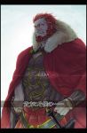 armor beard cape facial_hair fate/zero fate_(series) hasuha_makoto male red_eyes red_hair redhead rider_(fate/zero) solo translated 