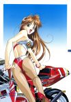  :d absurdres ass bandeau bodysuit breasts brown_eyes brown_hair copyright_request earrings erect_nipples high_heels highres jewelry leotard looking_back motor_vehicle motorcycle open_mouth pantyhose race_queen racequeen shoes smile suzuki_gamma umbrella vehicle 