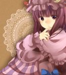  capelet crescent frills hat lazuli_izayoi long_hair long_sleeves looking_at_viewer patchouli_knowledge purple_eyes purple_hair solo touhou violet_eyes 
