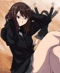  amagami blazer blurry brown_eyes brown_hair crossed_legs depth_of_field extra frown hair_tussle highres kurosawa_noriko legs_crossed multiple_girls pleated_skirt school_uniform sitting skirt wiori_(mashiro_miracle) 