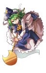  ascot chain chains crescent ghost_tail green_eyes green_hair hat long_hair long_sleeves mima min_(brbird98) pointy_ears simple_background smile solo staff sun touhou touhou_(pc-98) 