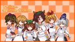  apron checkered checkered_background chen frying_pan futatsuiwa_mamizou hand_on_head himekaidou_hatate lowres mizuhashi_parsee mononobe_no_futo pixel_art toramaru_shou touhou unk_kyouso 