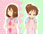  brown_eyes brown_hair closed_eyes crossed_arms eyes_closed hirasawa_ui hirasawa_yui hoodie k-on! ponytail pout short_hair siblings sisters sweater_vest tansan_tom tears 