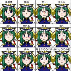  blue_eyes blush crying expressions frills green_hair happy hat open_mouth sad shikieiki_yamaxanadu short_hair smile supon surprised sweatdrop tears touhou translated translation_request wink 