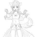  1boy animal_ears cape fingerless_gloves gloves hair_ornament half-skirt inazuma_eleven inazuma_eleven_(series) inazuma_eleven_go lowres male midriff monochrome navel open_shorts short_hair shorts shuu_(inazuma_eleven) sketch tail tobi_(one) 