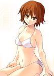  alternate_hairstyle azu azu-lite bikini brown_eyes brown_hair hair_down highres k-on! navel short_hair sitting swimsuit tainaka_ritsu wariza 