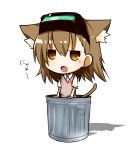  animal_ears brown_eyes brown_hair cat_ears cat_tail chibi extra_ears goggles goggles_on_head head_mounted_display kemonomimi_mode misaka_imouto rubii solo tail to_aru_kagaku_no_railgun to_aru_majutsu_no_index trash_can trashcan 