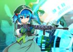  assault_rifle bad_proportions blue_eyes blue_hair error finger_on_trigger gloves gun hair_bobbles hair_ornament hat kawashiro_nitori long_skirt long_sleeves m4_carbine rifle ryuu_(multitask) short_hair skirt smile solo touhou twintails vertical_foregrip weapon wide_sleeves zoom_layer 