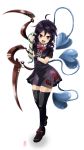  ahoge asymmetrical_wings black_hair black_legwear blush bow frills heart highres houjuu_nue iyoda_mato miniskirt open_mouth red_eyes short_hair short_sleeves simple_background skirt snake solo thigh-highs thighhighs touhou wings wrist_cuffs zettai_ryouiki 