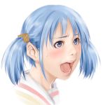  blue_eyes blue_hair blush hair_cubes hair_ornament hair_tubes highres lips naganohara_mio nichijou open_mouth realistic shoumaru_(gadget_box) solo sweatdrop twintails 